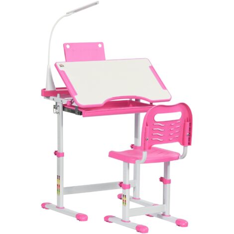 Scrivania bambini con sedia regolabile, cassetto e ripiani, rosa 70×50×105 cm (1/5)