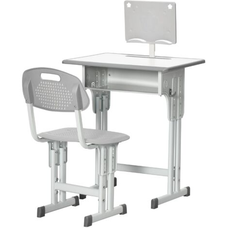 Scrivania bambini regolabile con sedia, supporto libro e porta penne, grigio 60×45×102 cm (1/5)
