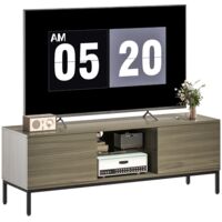 Mobile TV basso 140 cm per TV fino a 60 pollici, 2 ante e ripiano in vetro regolabile, Grigio