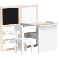 Mesa infantil 3 en 1 con sillas, pizarra blanca/negra, rollo papel y estantes, blanco 81,5×111,5×102,4 cm