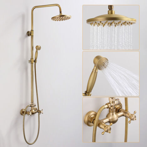 Colonne de Douche Rétro à Double Poignée en Laiton, Système de douche Antique Réglable en hauteur, Kit de Douche avec Finition Bronze