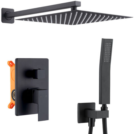 Colonne de Douche Encastrée Ensemble de Douche Mécanique avec Grande Tête de Douche Carrée 12" Système de Douche Encastrable Noir Design Élégante