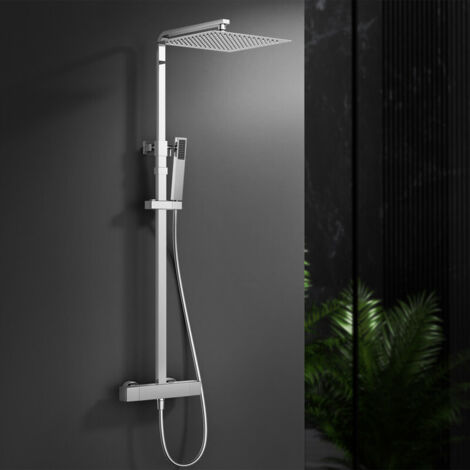 Colonne Douche Thermostatique,Colonne de Douche Sans Perçage,Colonne de Ddouche Hauteur Réglable 855-1105 mm,Kit Colonne de Douche Pluie,Tête de douche pluie carrée 30×30cm en acier inoxydable,Chromé