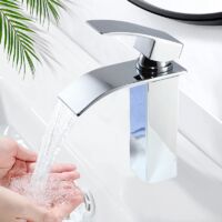 Mitigeur de Lavabo Chromé en Laiton avec Levier Unique, Robinet Salle de Bain Cascade Eau Chaude et Froide pour Lave-Mains