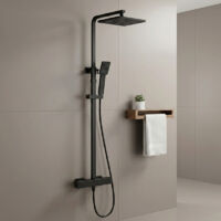 Colonne de Douche Thermostatique Sécurisée, Température Stable, Installation Facile pour Rénovation, Hauteur Réglable 855–1105 mm, Corps en Laiton Noir