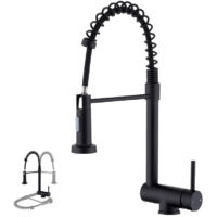 Aihom – Mitigeur de cuisine rabattable noir à ressort – Douchette 2 jets – Bec orientable 360° en inox 304 – Conception pour évier sous fenêtre