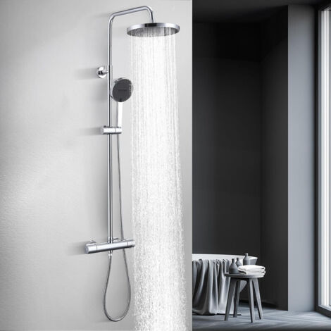 Duschsystem mit Thermostat Chrom - 2026 Upgrade Edelstahl Duscharmatur Komplettset mit 3 Strahlarten Handbrause & 25cm Kopfbrause - Regendusche Duschset für Modernes Badezimmer Duschgarnitur