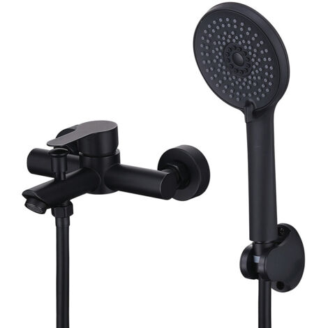 Badewannenarmatur mit Handbrause Schwarz Matt – Mischbatterie Badewanne Wandmontage, 2 Ausgänge Einhebelmischer Duscharmatur mit Wanneneinlauf, Anschlussmaß 135–165 mm
