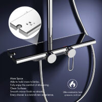 Duschsystem mit Armatur und Glasablage Chrom - Duscharmatur Komplettset mit 5 Strahlarten Handbrause,Regendusche und Unterer Auslauf - Duschset für Heimische Badezimmer
