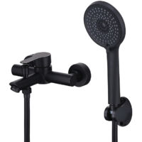 Badewannenarmatur mit Handbrause Schwarz Matt – Mischbatterie Badewanne Wandmontage, 2 Ausgänge Einhebelmischer Duscharmatur mit Wanneneinlauf, Anschlussmaß 135–165 mm