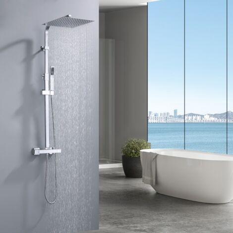 Colonna Doccia Termostatica Sistema Doccia Colonna Doccia Regolabile in Altezza con Grande Getto Quadrato da 12 Pollici Kit Doccia Cromato Corpo in Ottone