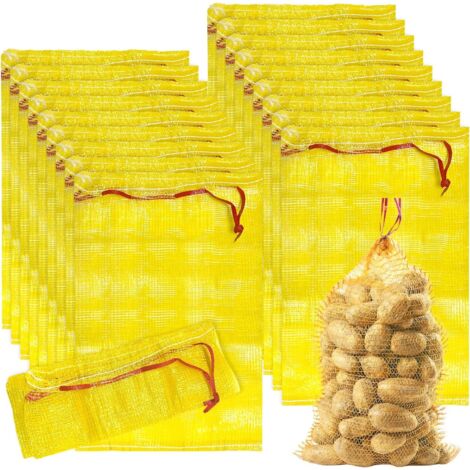 [Zwiebelnetz] Hochwertige Polypropylen Netzbeutel mit Zugband 20-Pack (43x63cm, 9kg Tragkraft) für Obst, Gemüse & Meeresfrüchte