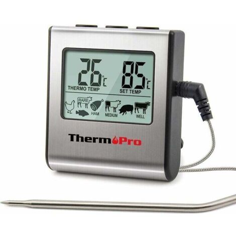 Digitales Kochthermometer TP16 mit Edelstahlsonde und großem LCD-Display für Backofen, Grill und Smoker