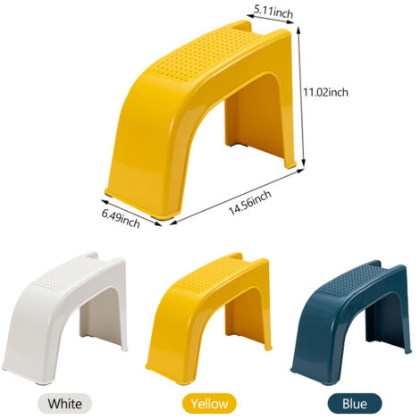 Duschhocker mit Staufach – Stabile, rutschfeste Fußstütze für Büro, Wohnzimmer, Badezimmer (37x28x17 cm, PP, Weiß/Blau/Gelb)