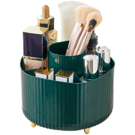 [Drehbarer Make-up-Organizer] [Markenlos] 360°-Aufbewahrungsbox für Pinsel, Lippenstift und Nagellack – 5 Fächer – Orange/Weiß/Grün – 15 x 12,5 cm