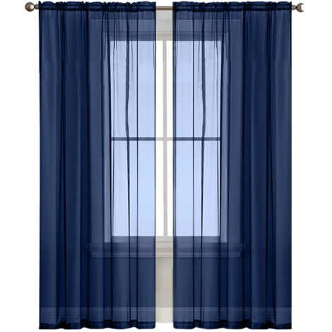 Serenity Gardinen, dick, maschinenwaschbar, doppellagig, transparent, für Schlaf-/Wohnzimmer, Marineblau, 2 x (100 x 130 cm)