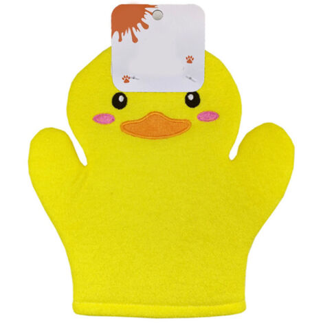 Peelinghandschuh, Duschhandschuh, Make-up-Entfernerhandschuh, Anti-Cellulite-Massagehandschuh, aus Synthetikfaser, in Erwachsenen- und Kindergrößen, Farbe: Entengelb (1/5)