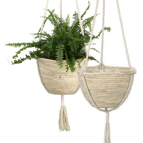 [Hängekorb aus Naturfasern] – Doppelstöckiger Pflanzkorb [Robust, wasserdicht] Pflanzenkorb und Gartendekoration  250 g  1 Stück  Naturfarben (1/5)