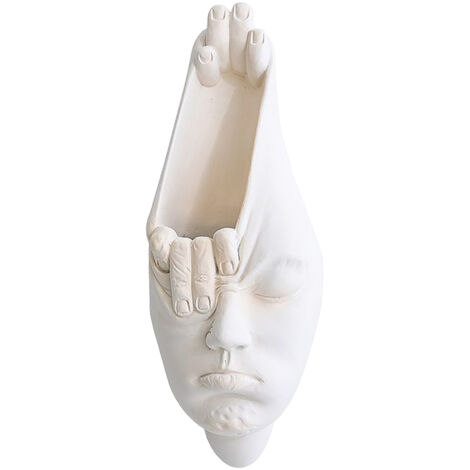 Wandmontierter Pflanztopf „Maske“ aus weißem Kunstharz für den Innen- und Außenbereich (3 Größen: 9 x 24 cm, 11 x 23 cm, 10 x 20 cm). Einfache Montage, keine Abflusslöcher erforderlich. (1/5)