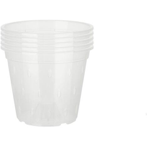 Transparenter Orchideentopf aus Polypropylen mit Belüftungsloch – Durchmesser 17,8 cm, Höhe 14 cm – 5er-Set transparente Kunststofftöpfe (ohne Untersetzer)