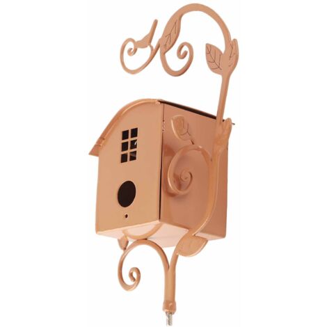 Vogelhaus aus Metall mit Stange, Metallkunst im Landhausstil, Vogelhaus aus verwittertem Metall, Kolibri-Haus als Gartendekoration (1/5)