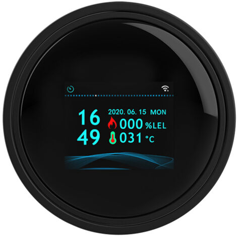 Tuya Smart WiFi Gasdetektor mit App – Methan- und Erdgaserkennung für Küche, Bad, Garage – Akustischer/optischer Alarm – Farb-LCD-Bildschirm mit Kalender-/Temperaturanzeige