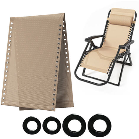 Klappbare Chaiselongue, schwarzer Teslin-Netzstoff, Beistellstuhl zum Entspannen, für den Strand und zum Nickerchen, breiter und dicker Ersatzstoff (beiger Teslin 43 cm + Seil)