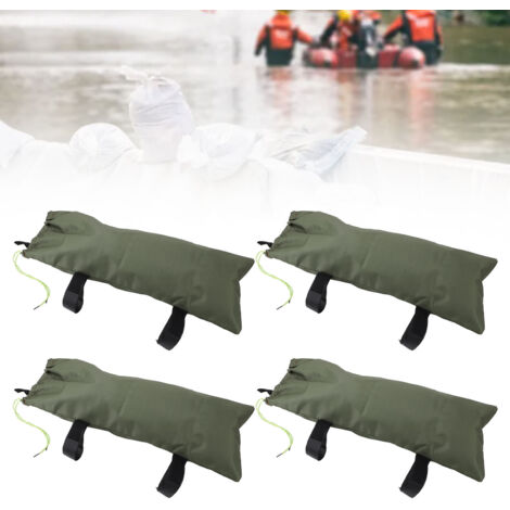 4-teiliges Set Hochwasserschutzsäcke, 600D Oxford-Gewebe, strapazierfähiges Canvas, 70 x 30 cm, grüner Kordelzugverschluss, zum Schutz von Wohnhäusern (1/5)