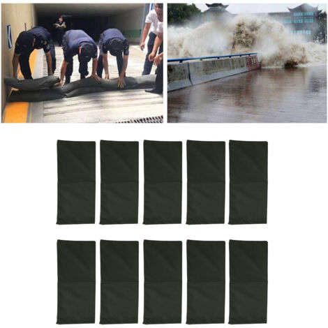 Leere, verstärkte 600D-Polyester-Hochwasserschutzsäcke mit elastischem Kordelzugverschluss, biegsam, für Keller- und Garagentore, 10 Stück, dunkelgrün (1/5)