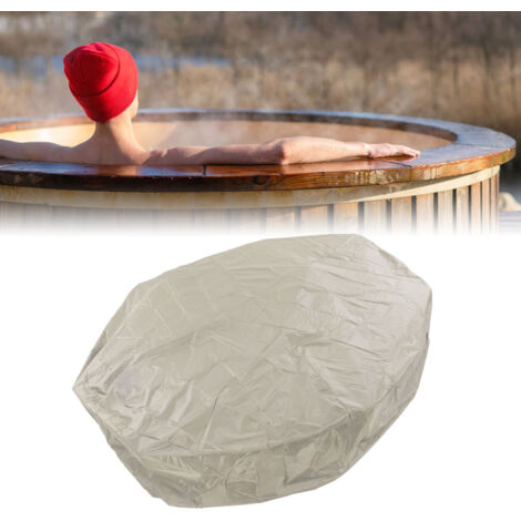 Runde Whirlpoolabdeckung 190 cm, silber, wasserdicht, Polyester-Taft Outdoor-Spa-Abdeckung 190 x 30 cm, beige, mit Aufbewahrungstasche