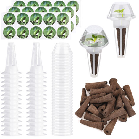 Hydroponik-Set – Anzuchtset mit 30 Körben, Deckeln, Schwämmen und Etiketten, weiß, 4,5 × 2,2 cm, ideal für Tomaten, Erdbeeren und Blumen