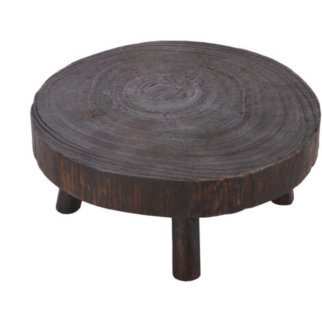 Runder Blumenständer aus Holz, Hocker mit erhöhtem Fuß, Holzbeine, Höhe 2,4 cm, tunggebrannte Oberfläche, S 14 x 9 cm, Vintage-Grau, für drinnen und draußen