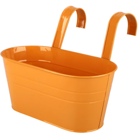 Hängender Pflanzkasten für Balkon und Terrasse – 2 orangefarbene Eisenpflanzkästen für Geländer, Garten und Terrasse – 28 x 16 cm mit Abflusslöchern