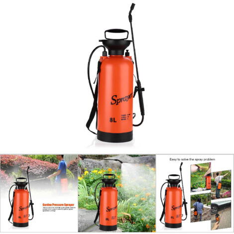 8-Liter-Druckluft-Landwirtschaftsspritze mit Tragegurt, PP/PE-Material, Schwarz/Rot, 130 cm flexibler Schlauch für Garten und Landwirtschaft (1/5)