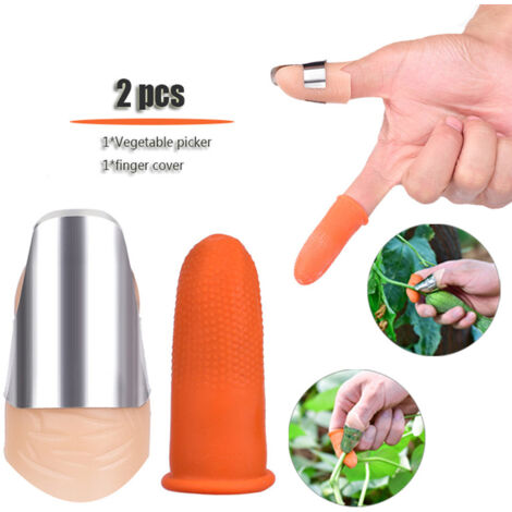Silikon-Pflanzschere + Edelstahl-Fingermesser – Werkzeug zum Schneiden von Obst, Gemüse, Weintrauben und zum Beschneiden