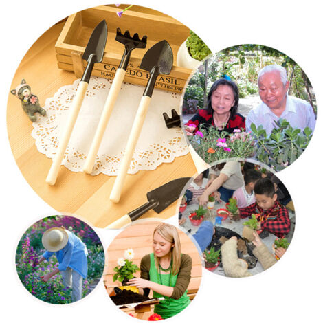 Mini-Gartengeräte-Set  Mano  Gartenmodell  3-teiliges Set, Holz und Schmiedeeisen