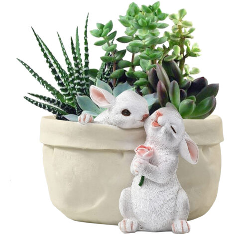 Weißer Blumentopf in Form eines Hasen aus Kunstharz – Einzigartiger Pflanztopf für Sukkulenten, 20 x 14 cm, umweltfreundlich und praktisch, dekoratives Geschenk (1/5)