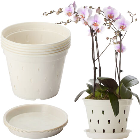 Set mit 5 Orchideentöpfen aus Polypropylen (PP) mit Abflussloch und Ständer, 11,4 cm (4,5 Zoll), weiß, optimale Belüftung für den Innen- und Außenbereich (1/5)
