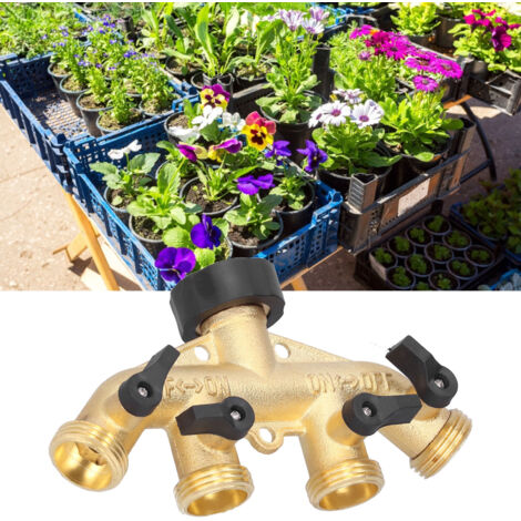 Gartenschlauchverteiler 4-Wege Messing G3/4 Bewässerungsverteiler für Wasserhahn 16,5 cm mit 4 Nippel- und Dichtungsanschlüssen (1/5)