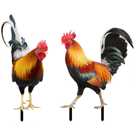 Großes Set aus 2 Acryl-Hühnerfiguren für den Garten, mehrfarbige Statuen, 25 cm und 21 cm, langlebig und wasserfest, für den Außenbereich geeignet (1/5)