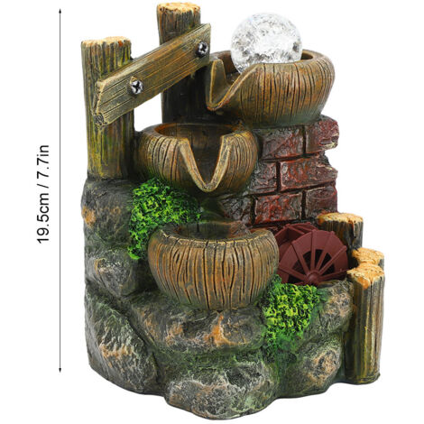 Dekorativer Tischbrunnen aus Kunstharz mit fließendem Wasser, Brunnen für die Heim- und Bürogestaltung mit eingebauter Pumpe und künstlichem Wasserfall, Kunstharz