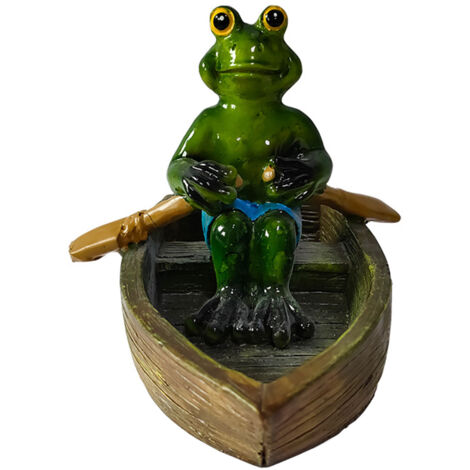 Schwimmende Teichdekoration: Froschfigur in einem Boot, schwimmendes Kunstharz, Gartentiere, 14,7 x 11,7 x 10,2 cm