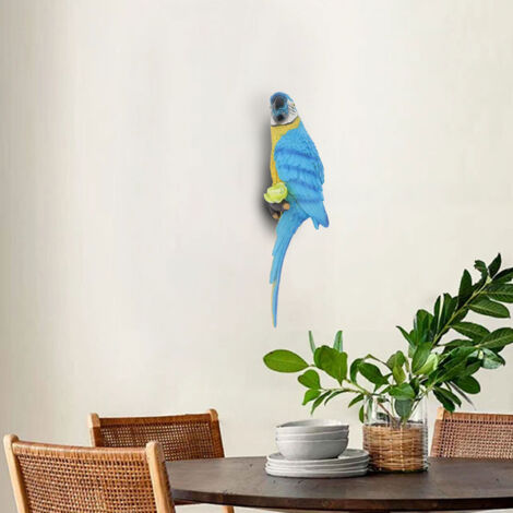 Papagei-Wanddeko, blaue Harzskulptur für Garten, Terrasse und Hof (32,5 x 9 cm), 436 g, farbenfrohes Hängemodell für den Außenbereich