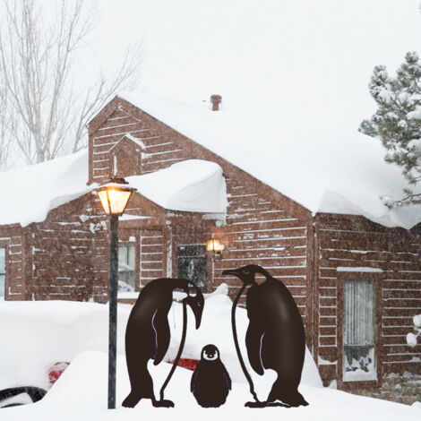 Gartenartikel - 3 Pinguinfiguren aus Metall - durchbrochene Eisenskulptur für Terrasse/Blumenbeet (33 cm) (1/5)