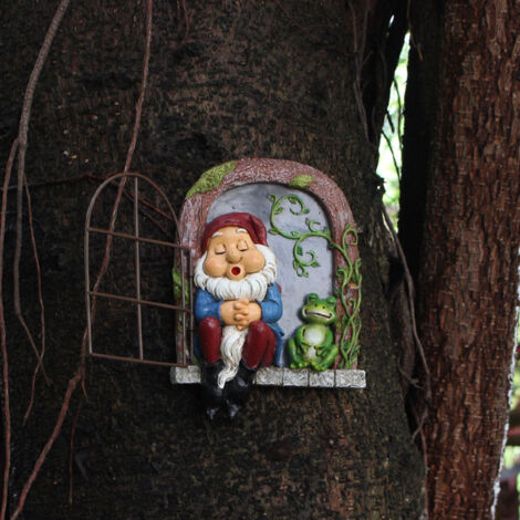 Gartenzwerg-Statue aus Kunstharz Hängende Dekoration mit schlafendem Zwerg und Frosch Maße 12 x 5 x 16,5 cm für den Außenbereich (1/5)