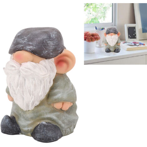 Gartenzwergfigur, aus Kunstharz, mit stabilem Sockel, im Retro-Stil, ideal für Terrasse und Veranda, mit flachem, grünem Kopf, rostbeständig, klein und kompakt. (1/5)