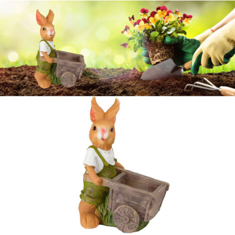 Handgefertigter Blumentopf aus Kunstharz – Hasenmotiv – Modell JLF31 – Großer Durchmesser für Garten und Terrasse – Maße: 42 x 31 x 21 cm (1/5)