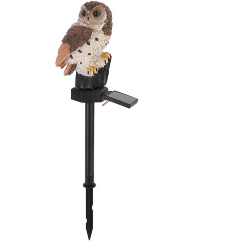Solarbetriebene LED-Eulen-Stehlampe, Gartendekoration, Kunstharz, IP65, 44 cm, Braun, 600 mAh