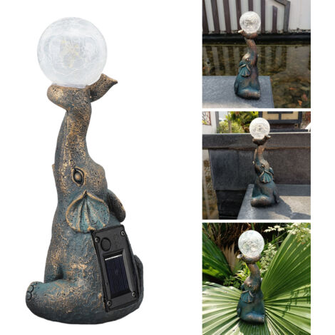 Solar-Elefantenstatue mit Glaskugel – Beleuchtete Dekoration für Garten, Balkon und Terrasse (1/5)