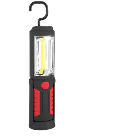 Wiederaufladbare 3-W-COB-LED-Taschenlampe mit Magnetfuß und Haken – ABS-Kunststoff, rot, 21,5 cm – Taschenlampe für Camping, Arbeit und Notfälle